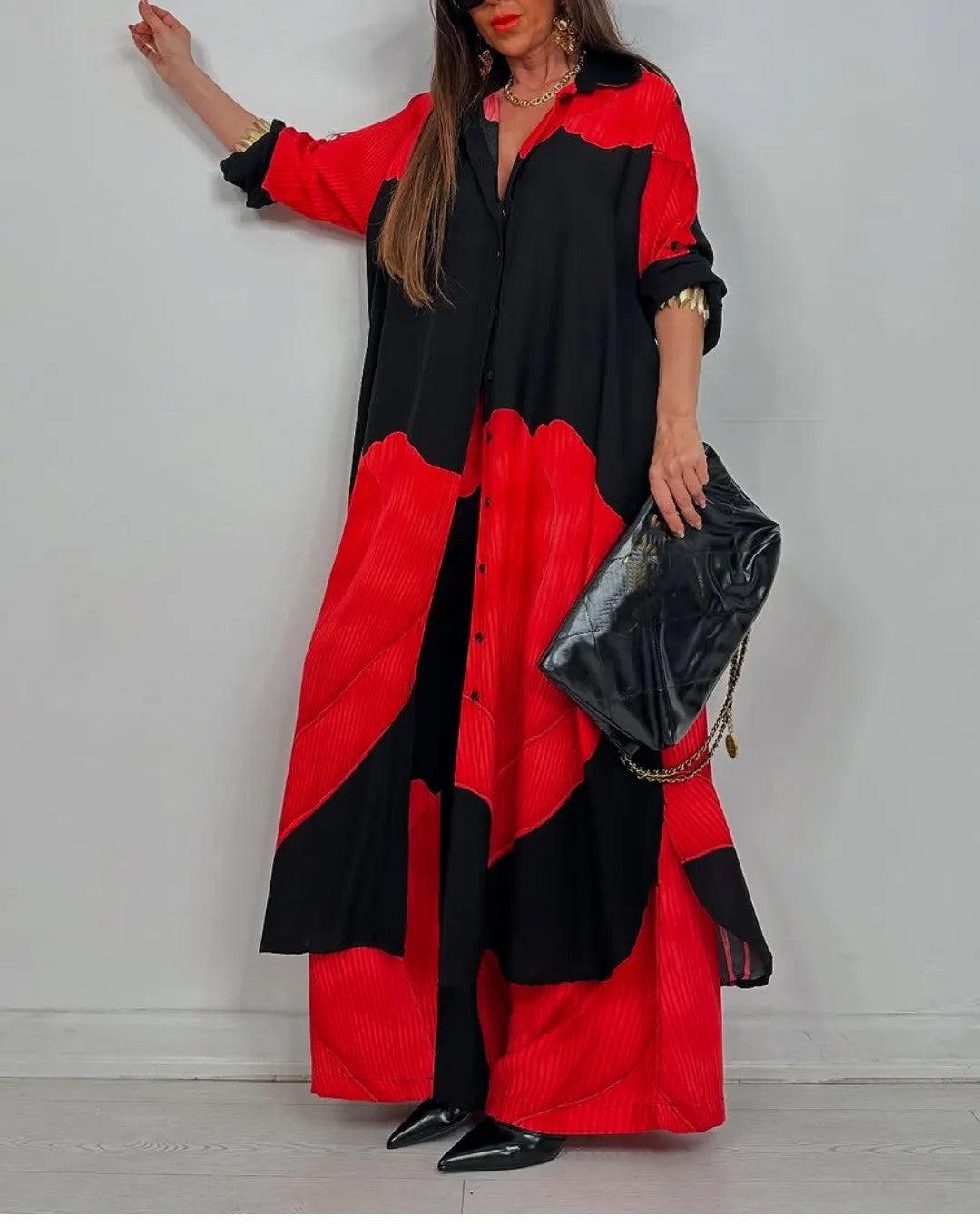 Ensemble décontracté pour femme avec haut patchwork à col V et pantalon