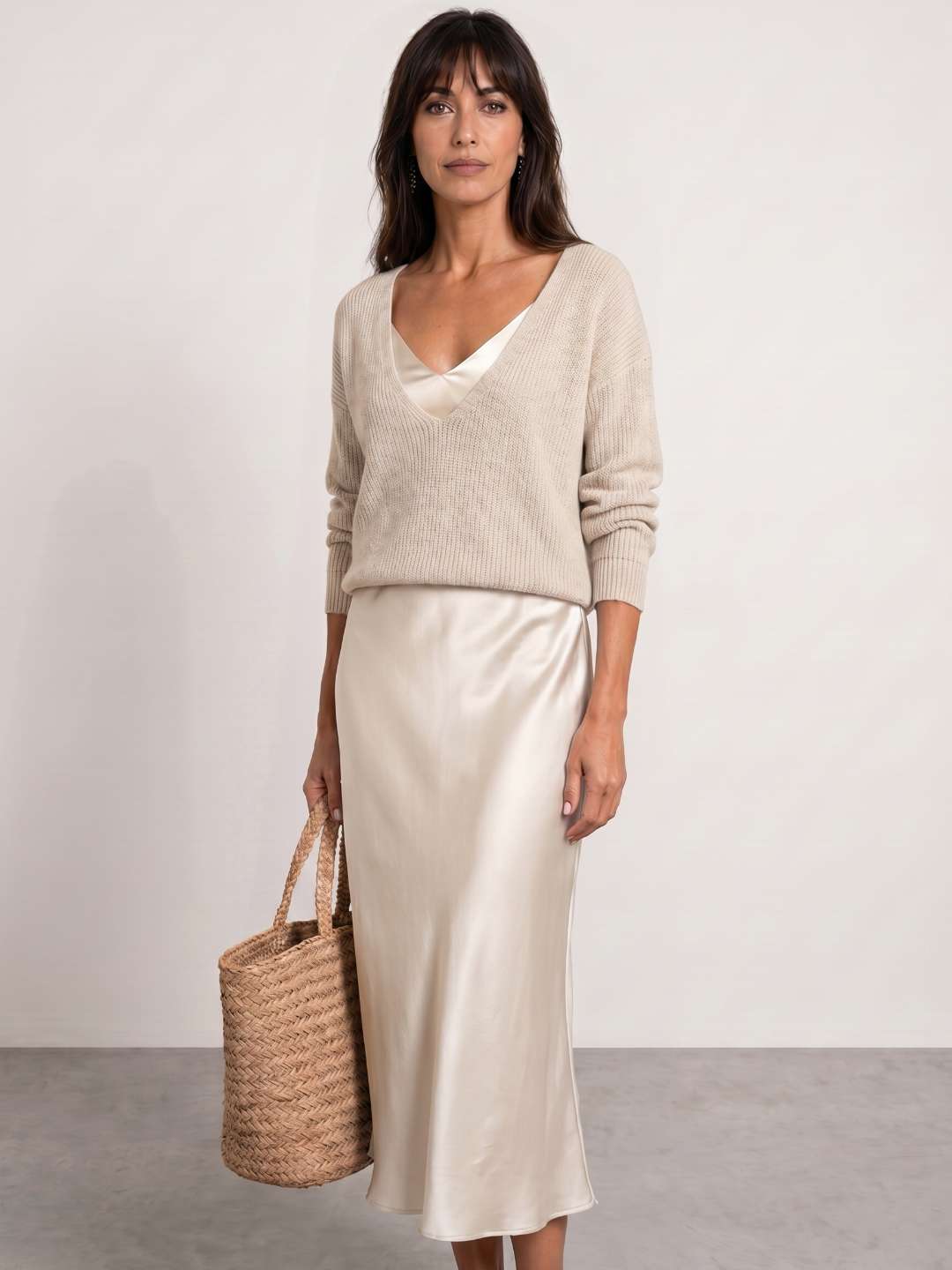 Robe midi satinée avec pull inclus