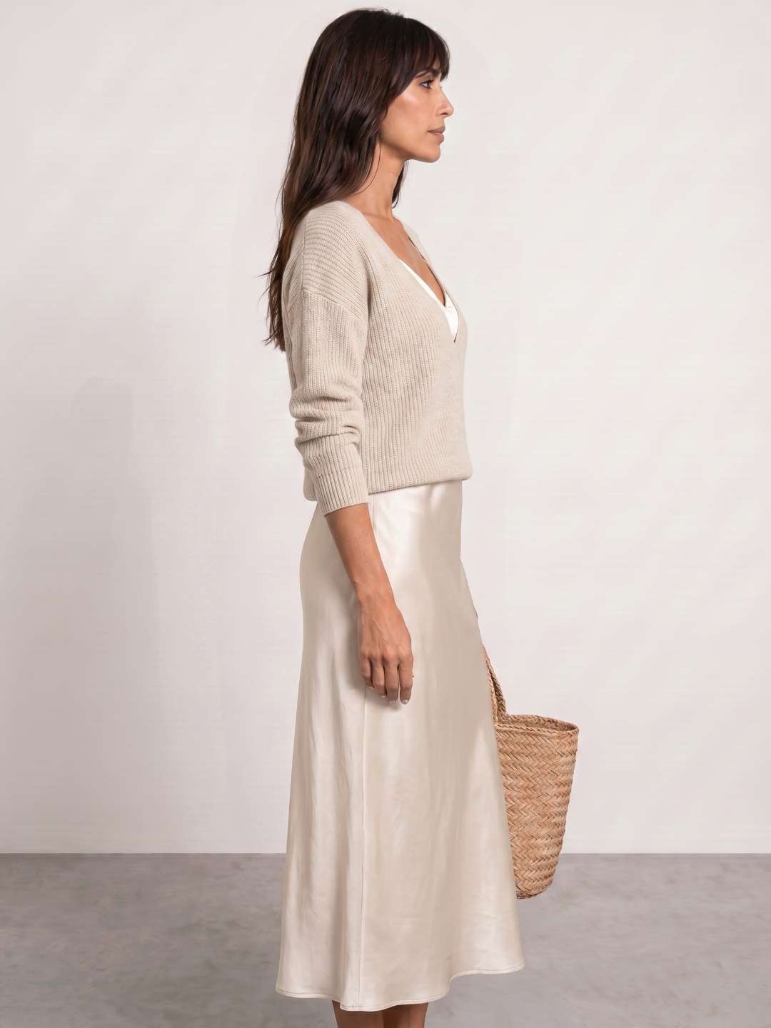 Robe midi satinée avec pull inclus