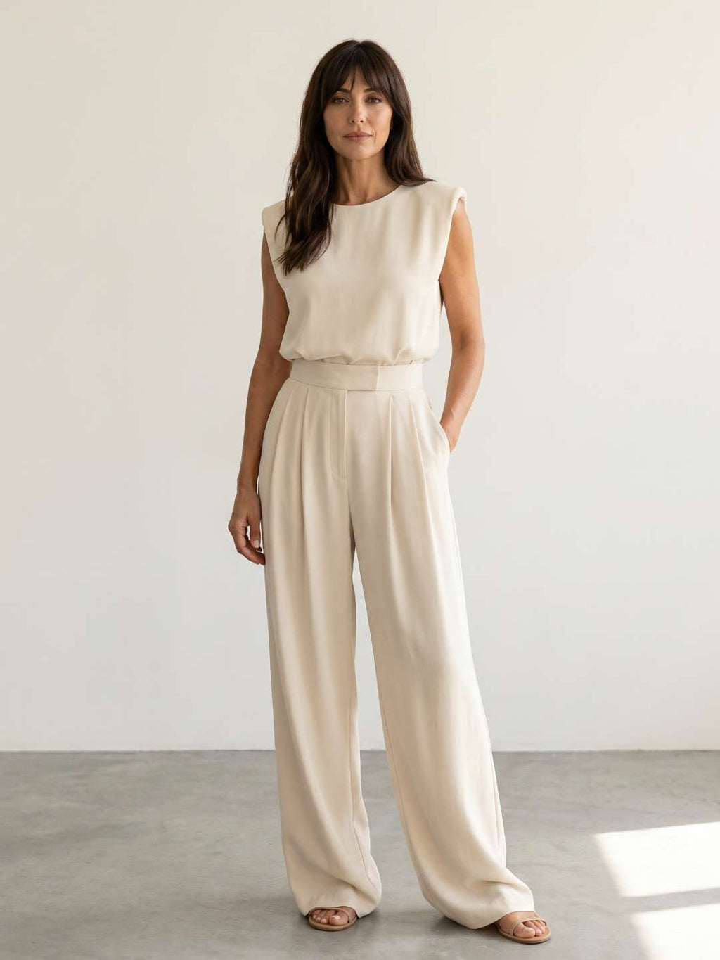 Ensemble fluide avec top structuré et pantalon large