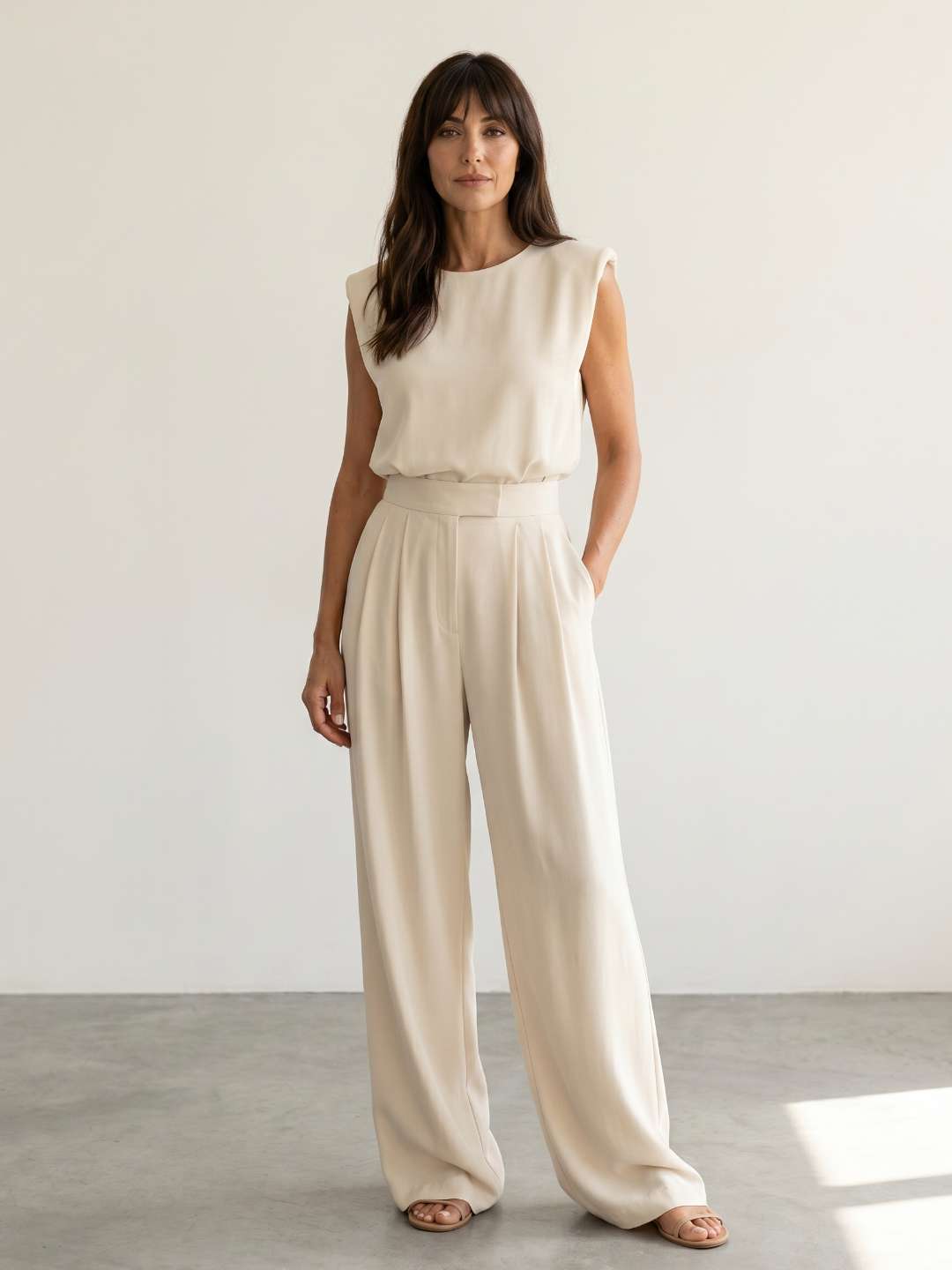 Ensemble fluide avec top structuré et pantalon large