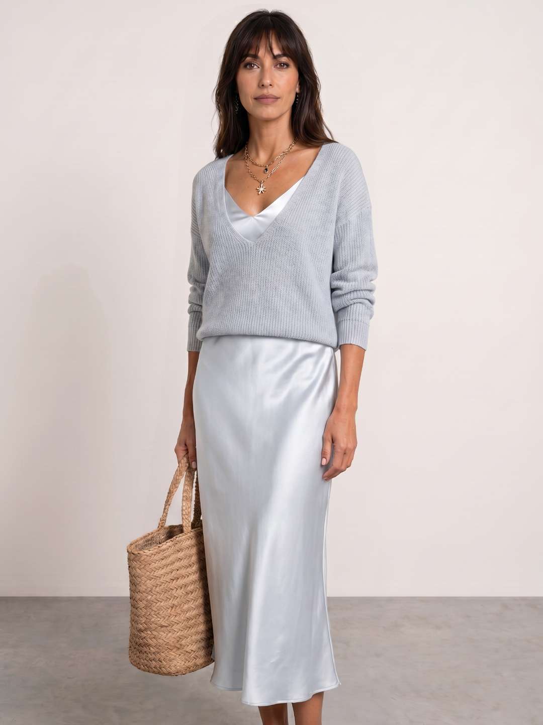Robe midi satinée avec pull inclus
