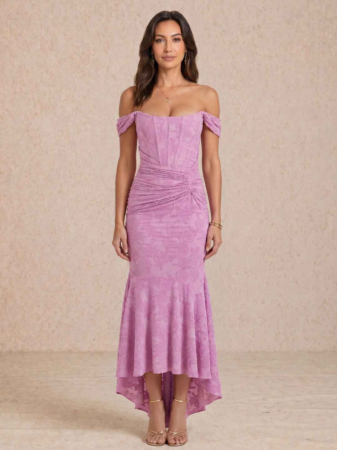 Robe midi drapée à décolleté carré