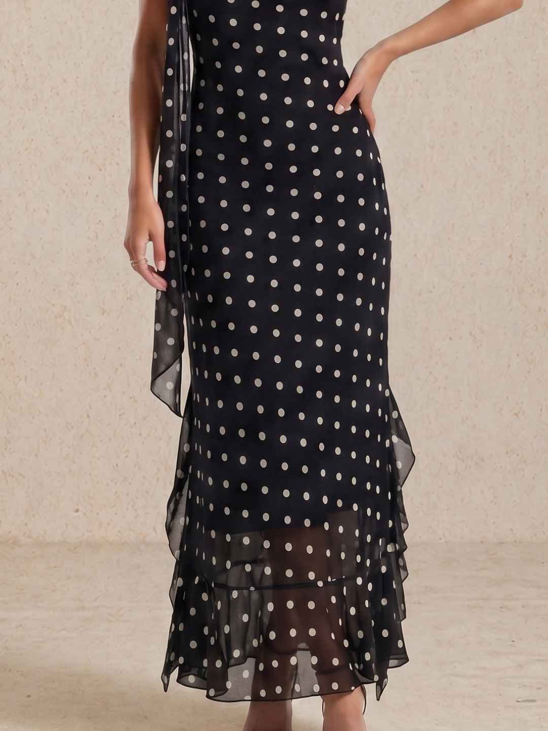 Robe midi à pois avec bretelles