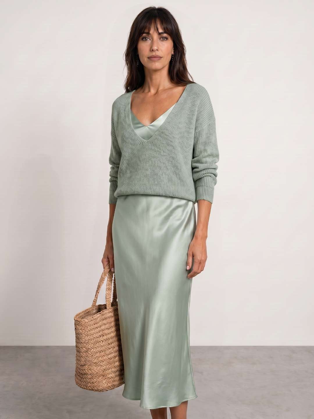 Robe midi satinée avec pull inclus