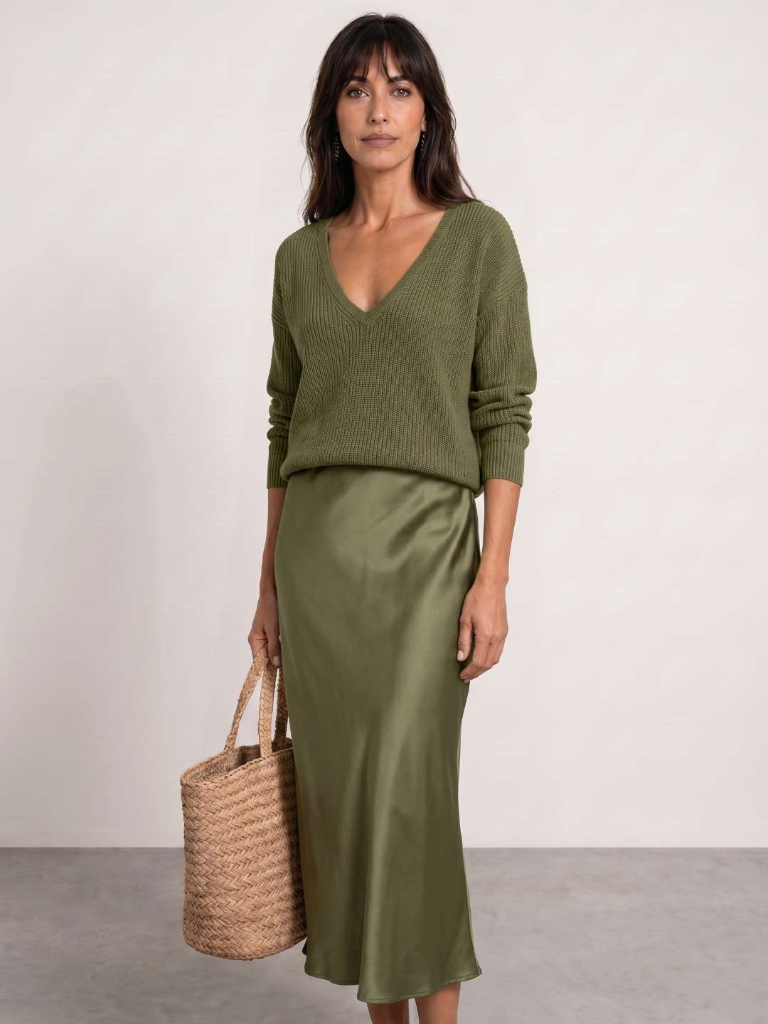 Robe midi satinée avec pull inclus