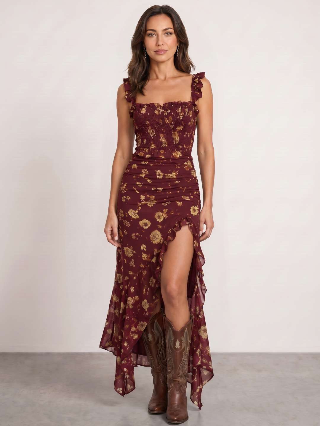 Robe fleurie avec fente latérale