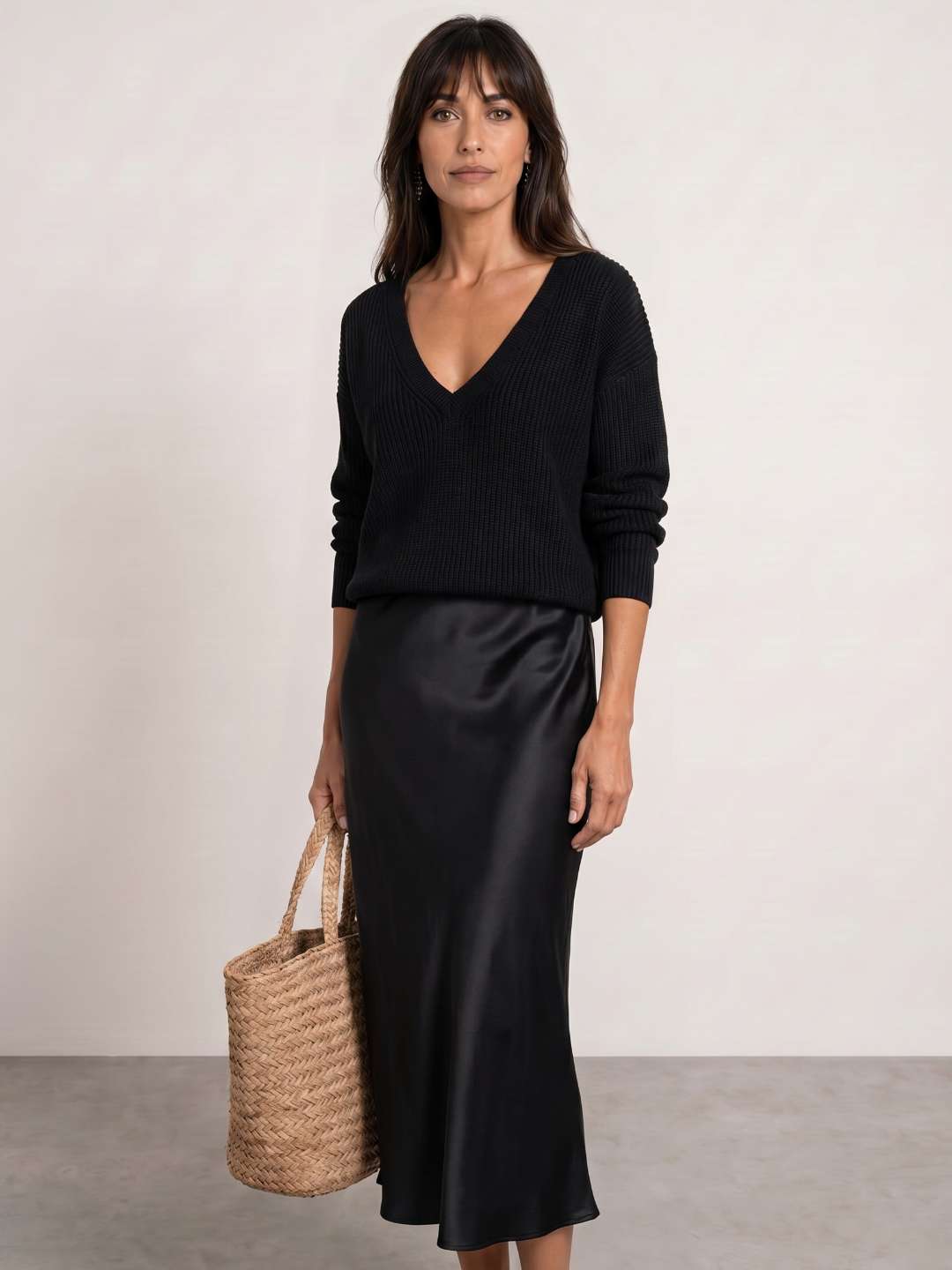 Robe midi satinée avec pull inclus