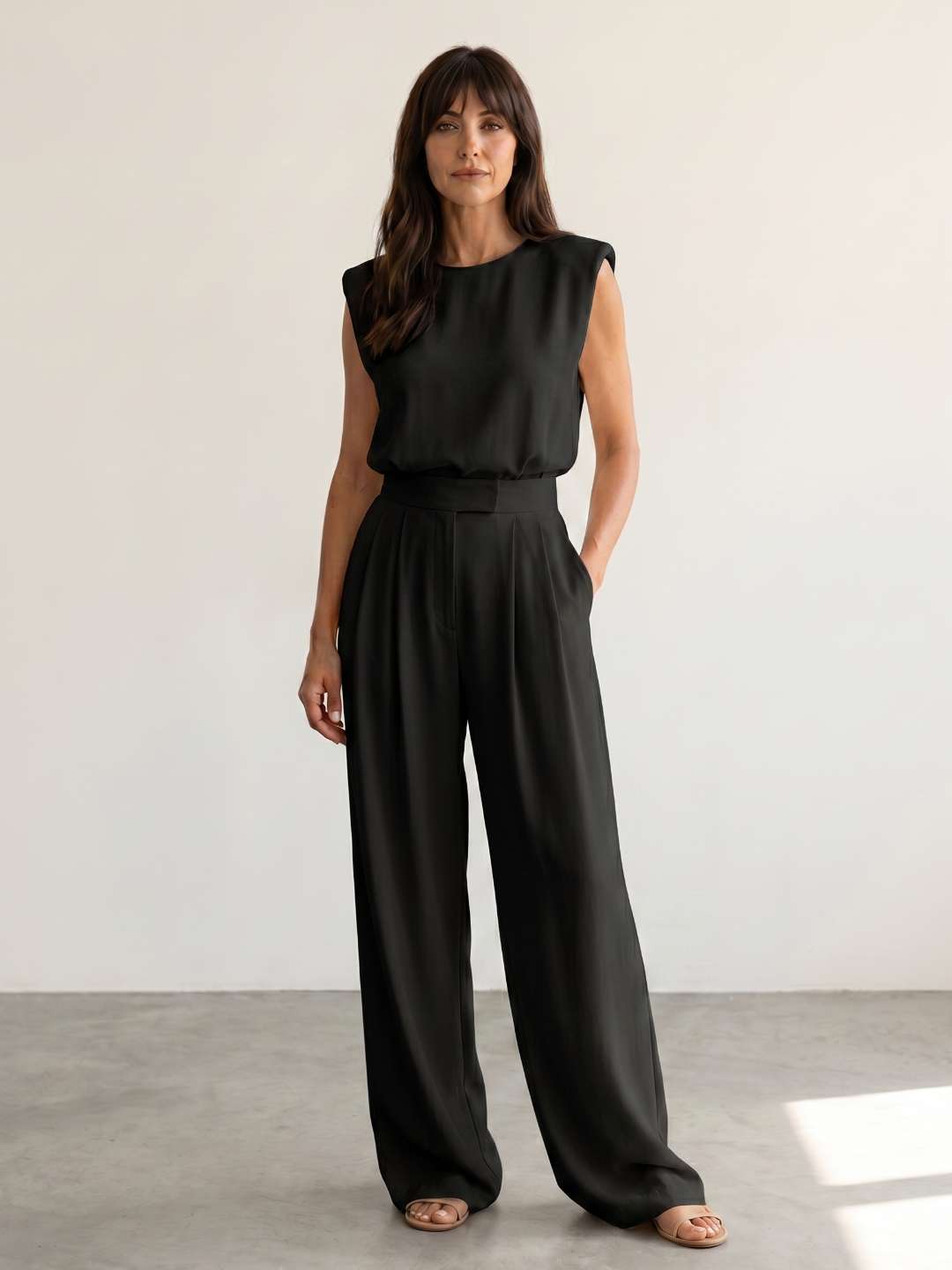 Ensemble fluide avec top structuré et pantalon large