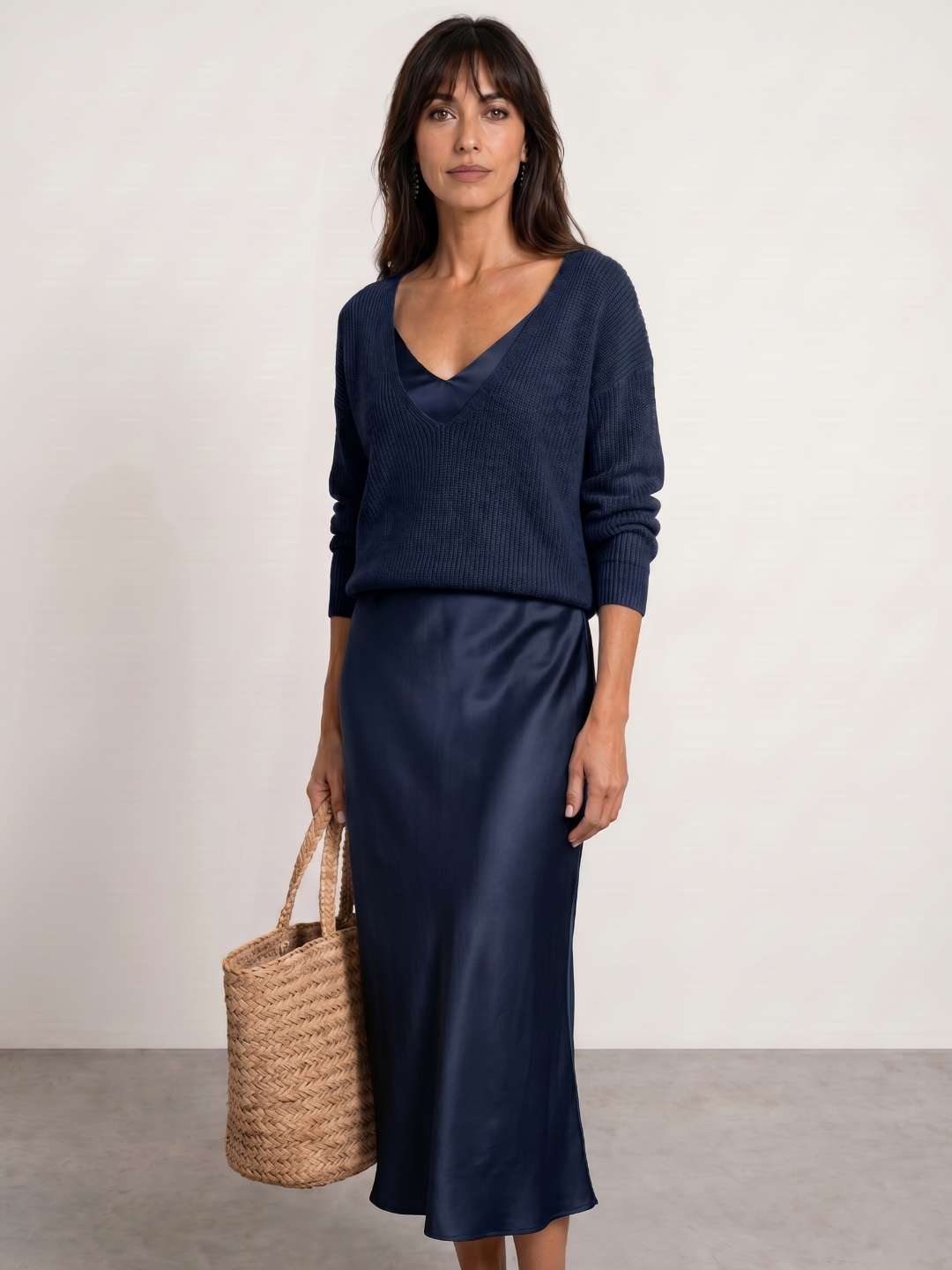 Robe midi satinée avec pull inclus