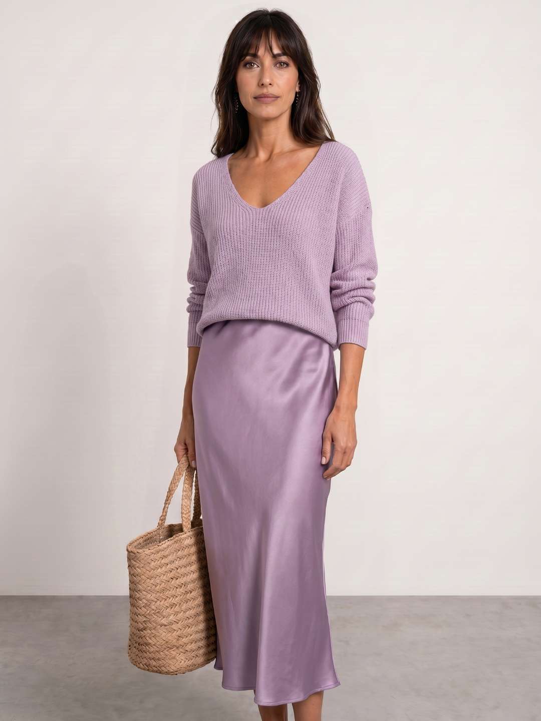 Robe midi satinée avec pull inclus