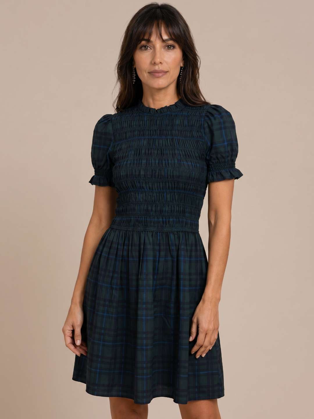 Robe à carreaux avec smocks
