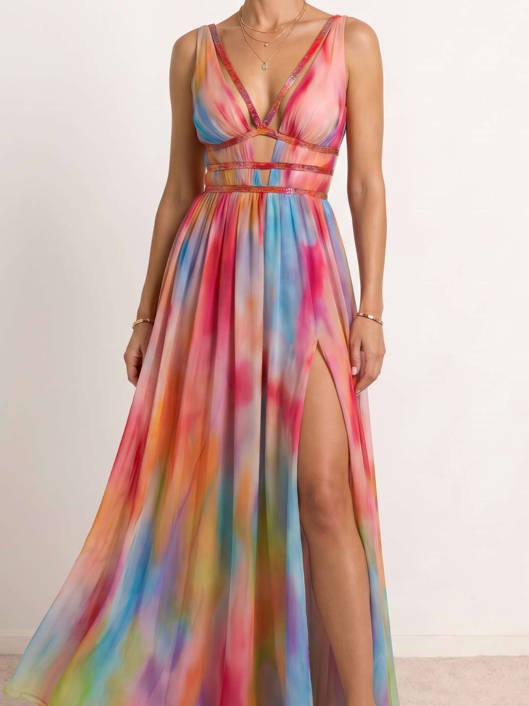 Robe longue à imprimé multicolore