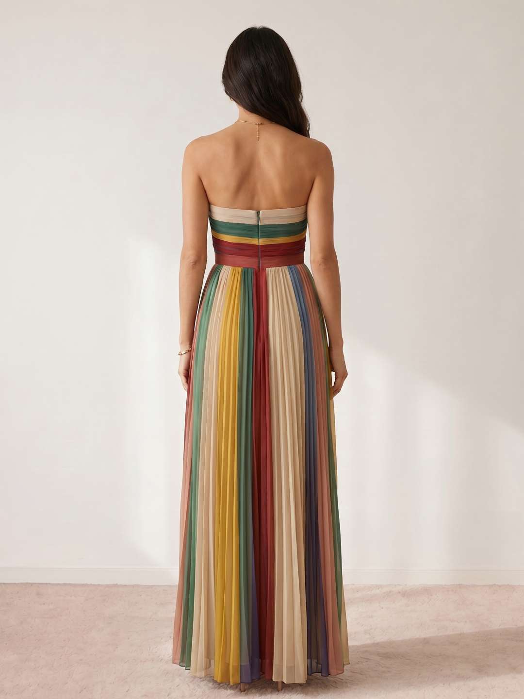 Robe longue plissée multicolore
