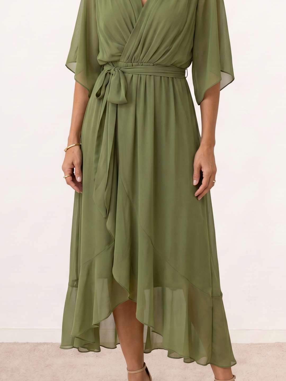 Robe midi portefeuille avec ceinture