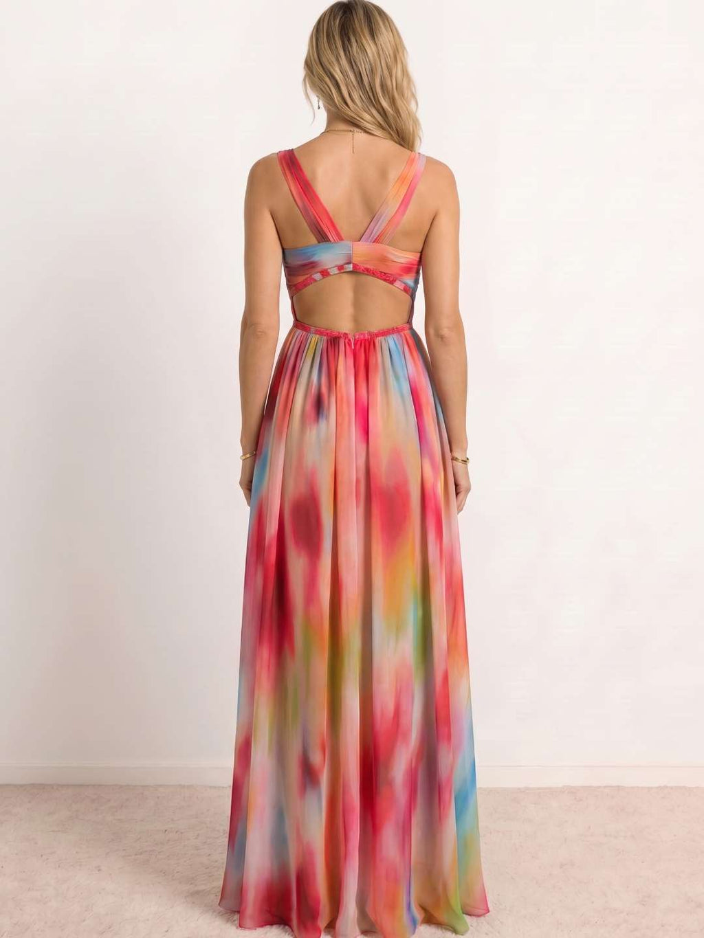 Robe longue à imprimé multicolore