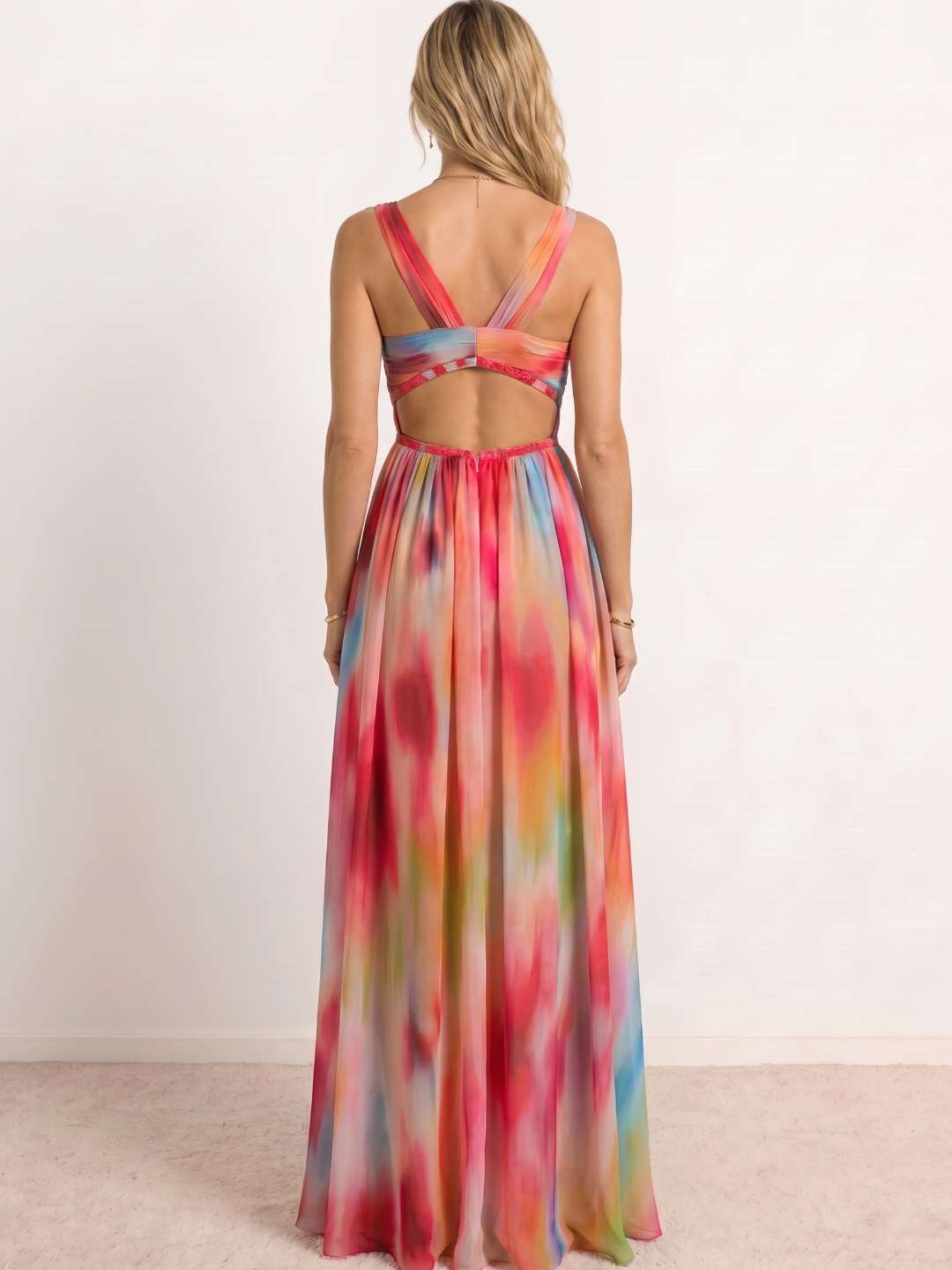 Robe longue à imprimé multicolore