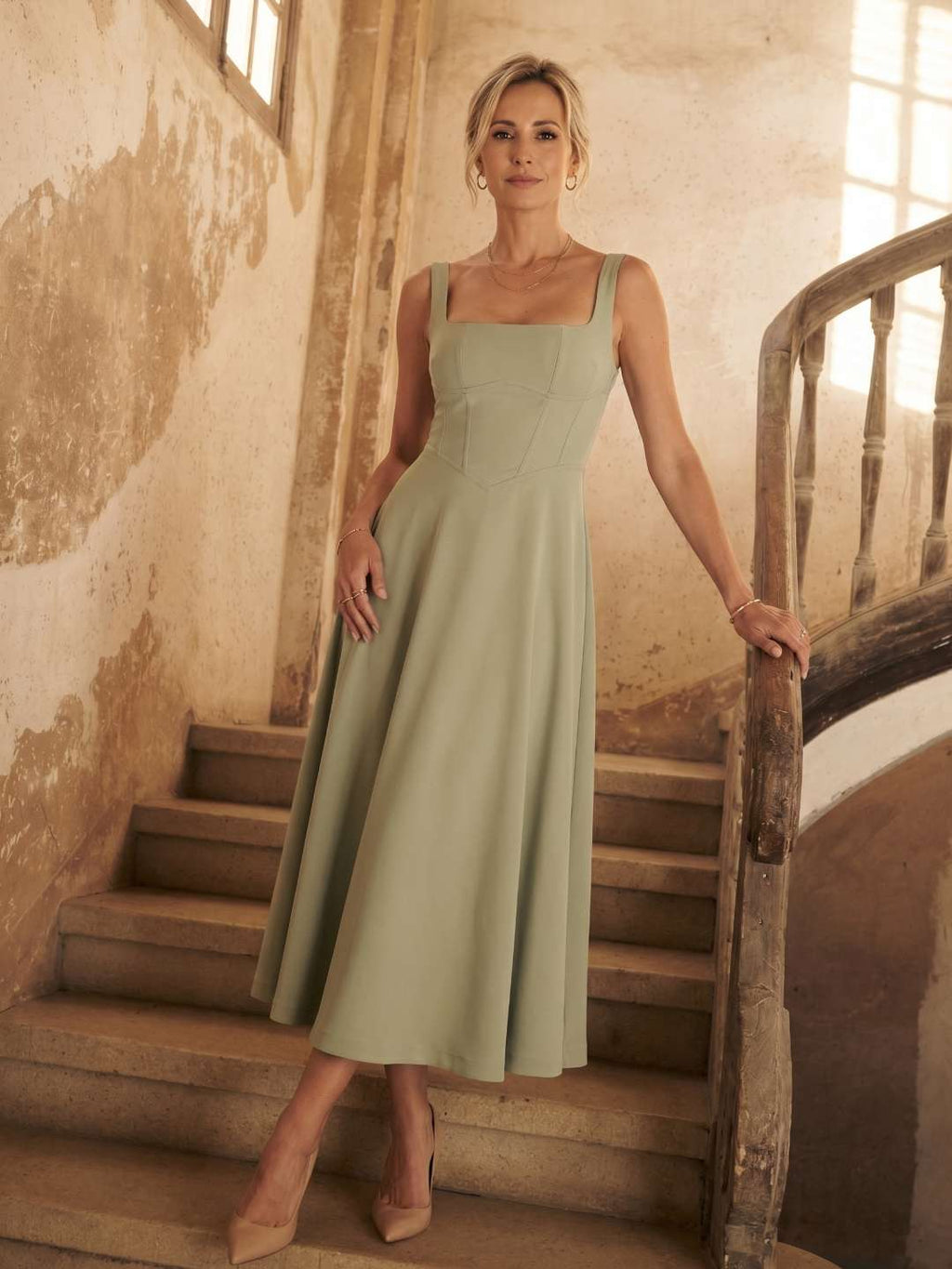 Robe midi à décolleté carré