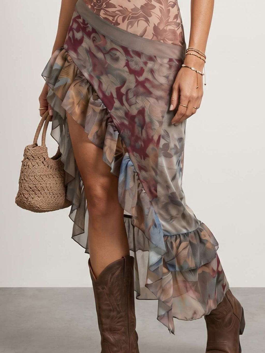Vestido tul estampado volantes