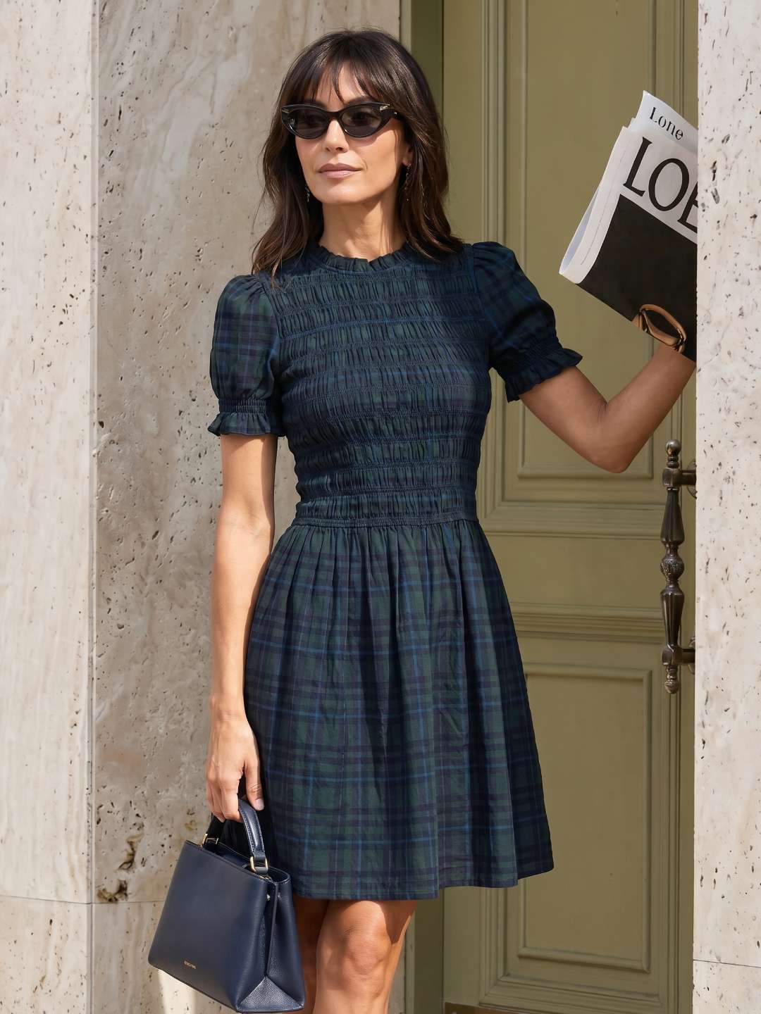 Robe à carreaux avec smocks