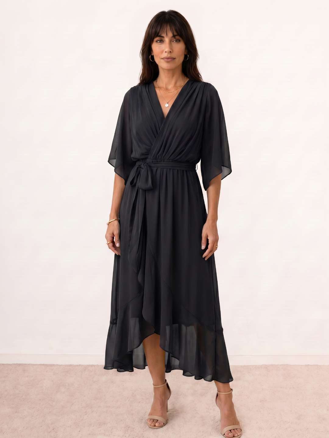 Robe midi portefeuille avec ceinture