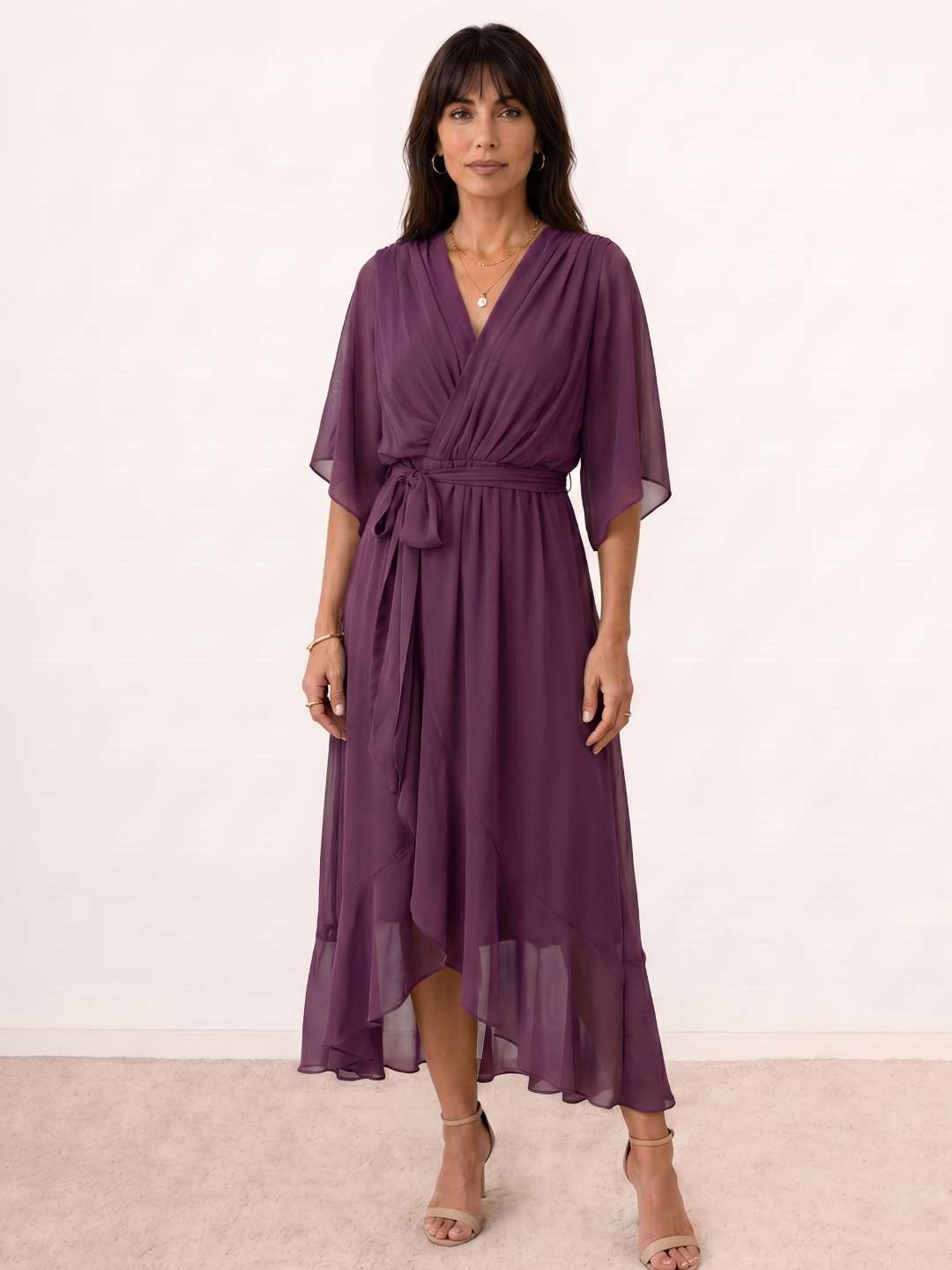 Robe midi portefeuille avec ceinture
