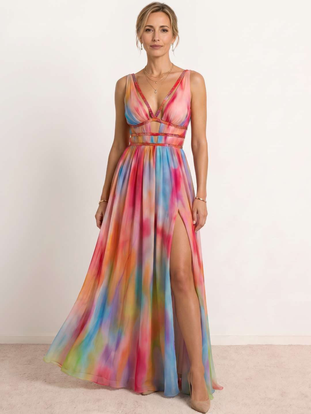 Robe longue à imprimé multicolore