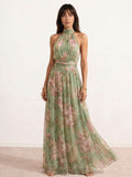 Robe longue à col dos nu et imprimé floral