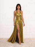 Robe longue plissée à col dos nu