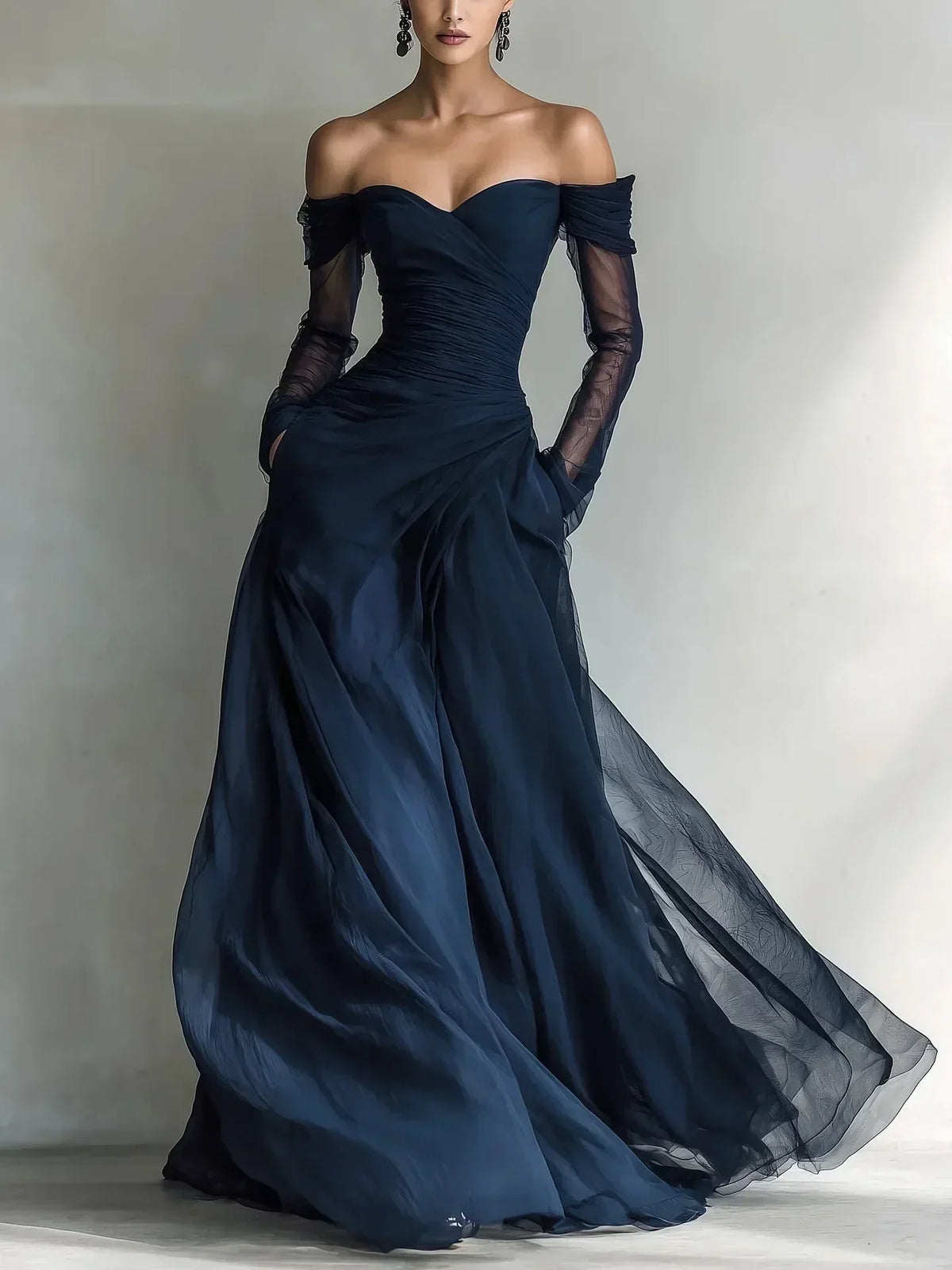 Éléonore | Robe Longue Épaules Dénudées à Inserts en Mesh