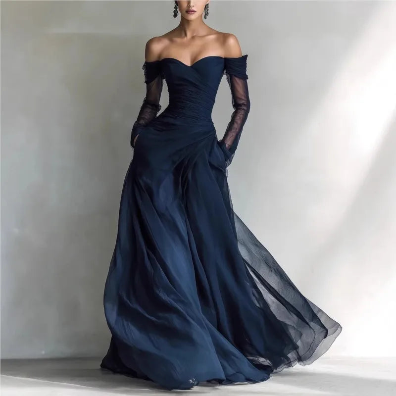 Éléonore | Robe Longue Épaules Dénudées à Inserts en Mesh