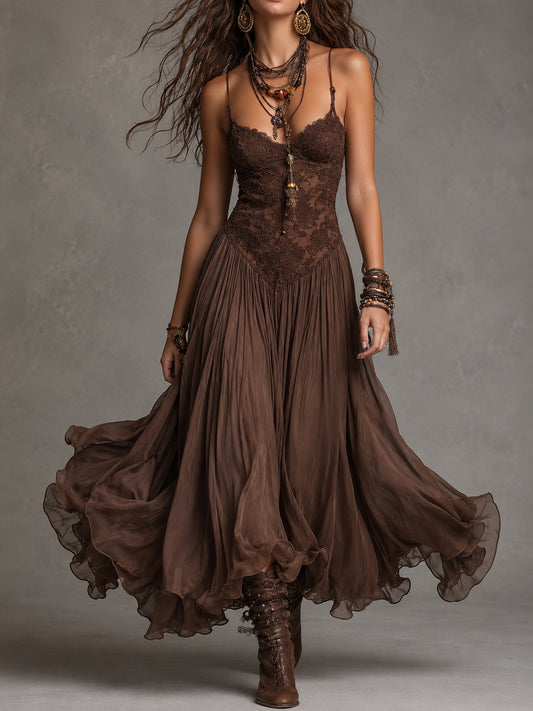 Amélie – robe maxi en chiffon marron foncé