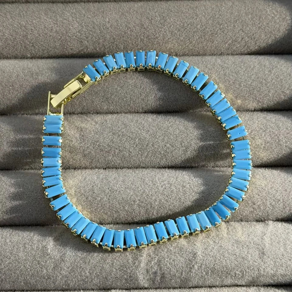 Aurora | Bracelet tennis doré avec turquoise