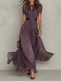Robe Maxi Mauve en Mousseline avec Ouverture au Col