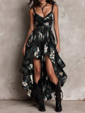 Robe Maxi Noire Sans Bretelles à Imprimé Floral