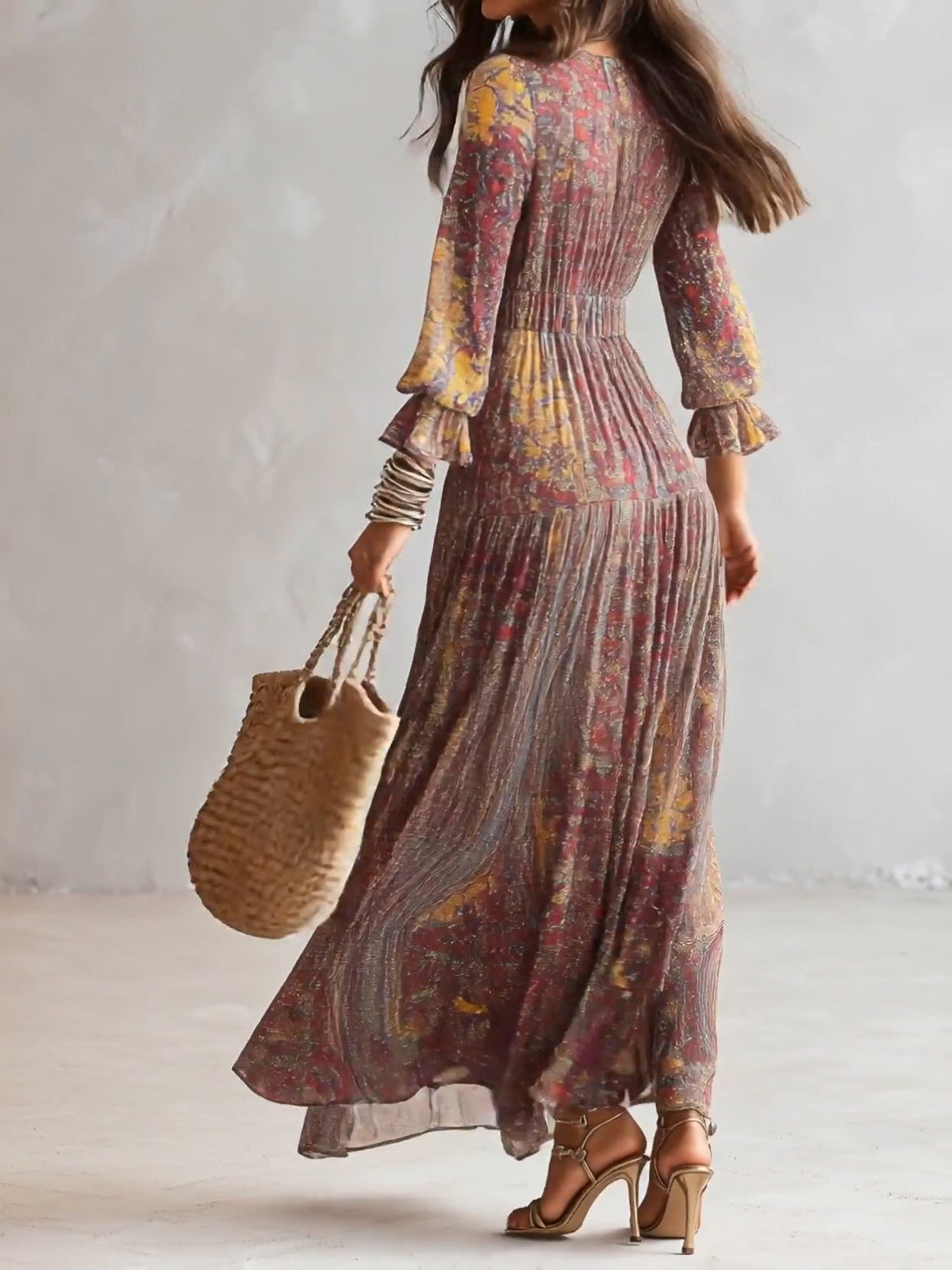 Robe maxi en mousseline à imprimé cachemire et décolleté en V