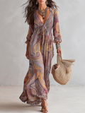 Robe Maxi en Mousseline à Imprimé Paisley et Décolleté en V