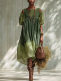 Robe Midi Verte en Mousseline avec Épaules Dénudées
