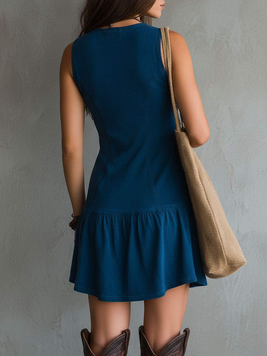 Mini Robe Sans Manches avec Décolleté en V
