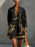 Donatella | Mini robe noire à imprimé marbre doré et dentelle crochet