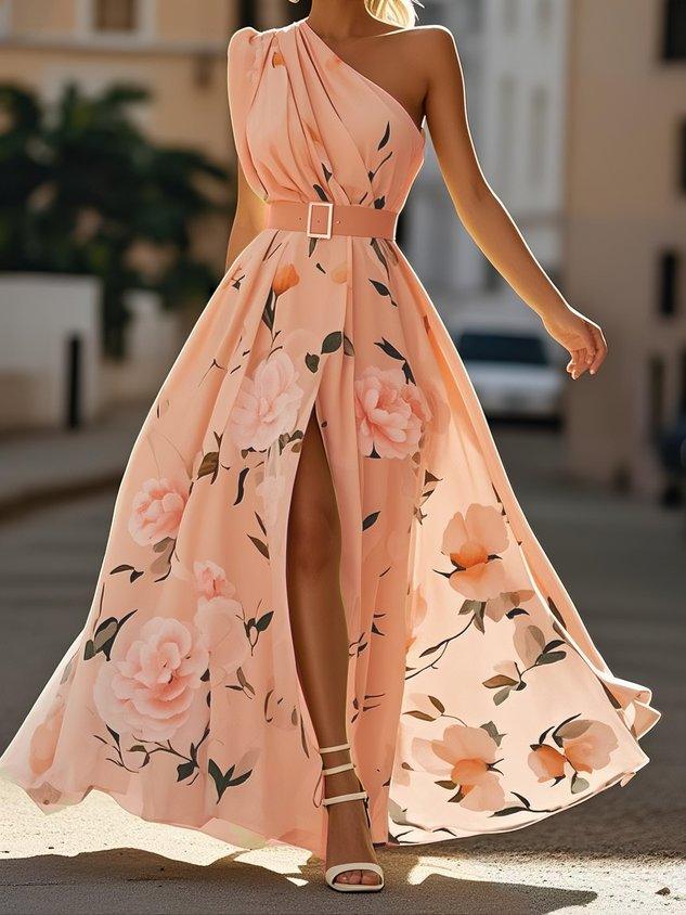 Julie | Robe maxi en chiffon vert à fleurs