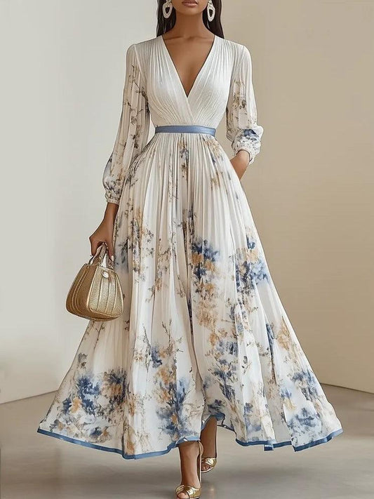 Amalia | Robe maxi en chiffon blanc à manches ballon
