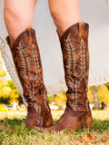 Bonnie | Women's Pointed Toe Embroidered Western Knee High Boots with Side Zip