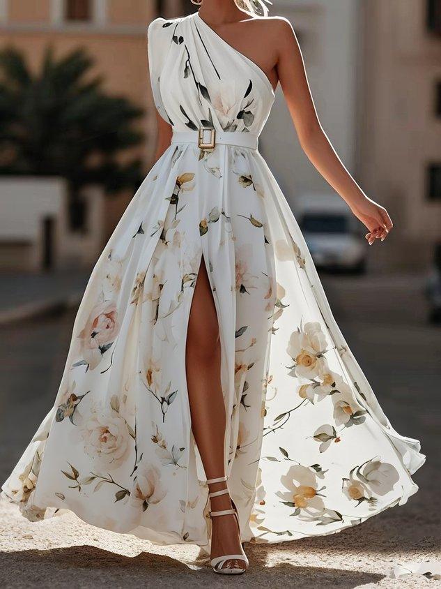 Julie | Robe maxi en chiffon vert à fleurs