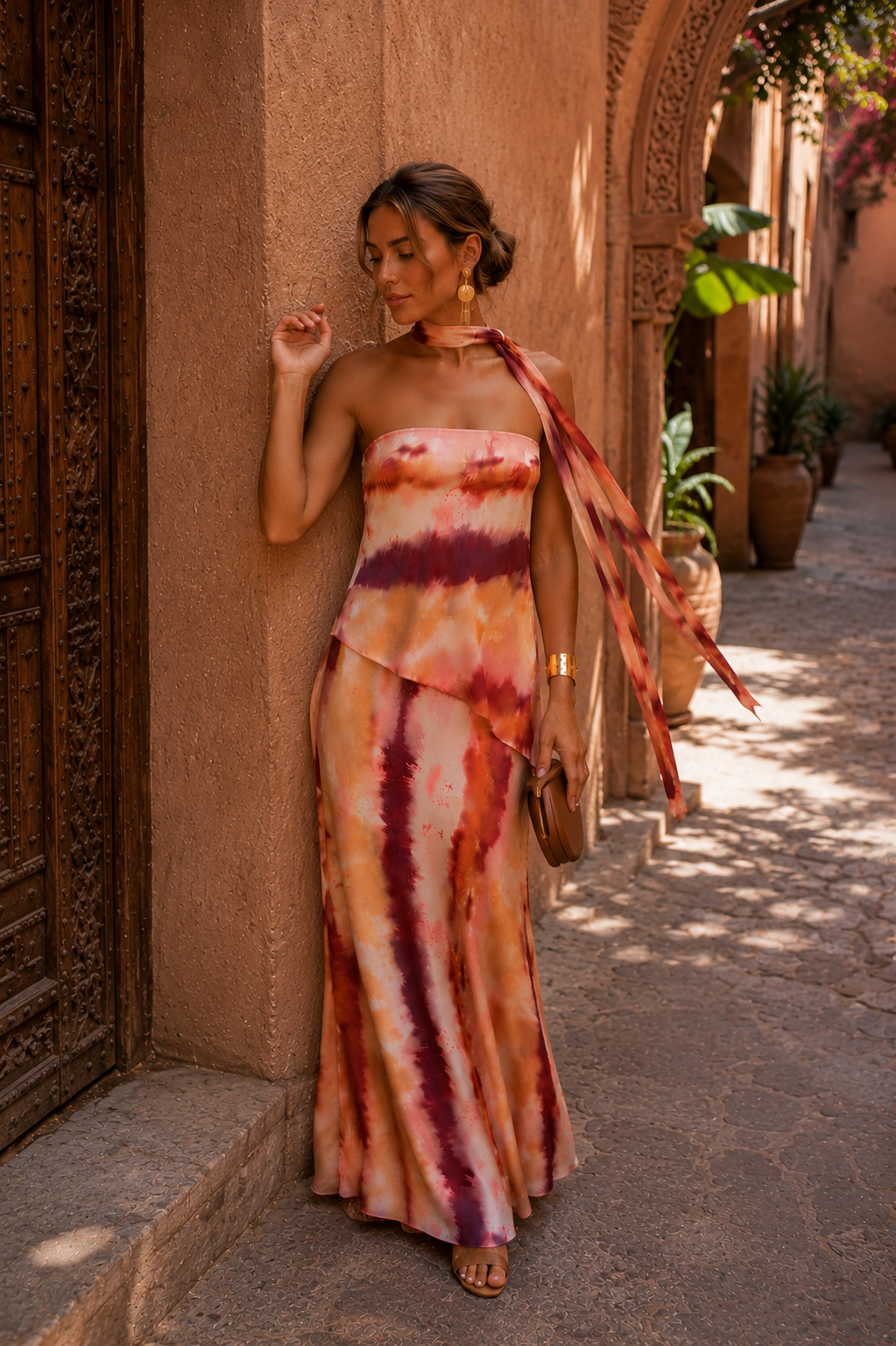 Robe longue imprimée à encolure bustier