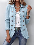 Consolata | Veste en Maille Bleu Poudre à Volants