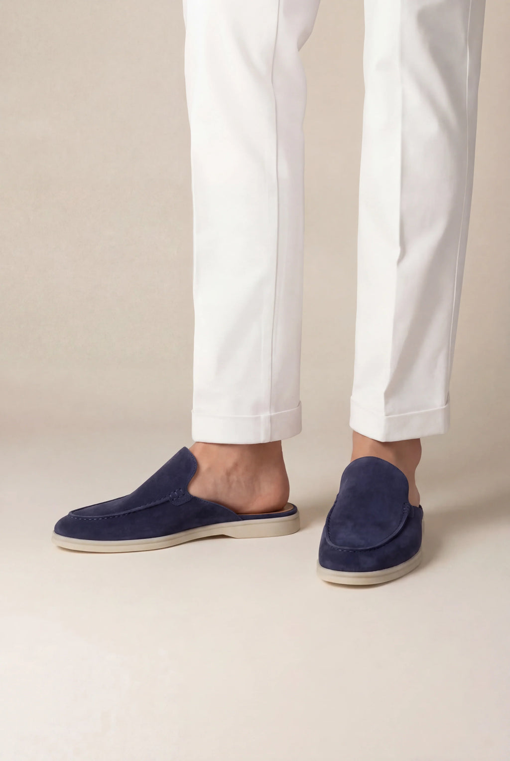 Mocassin bateau en daim bleu marine
