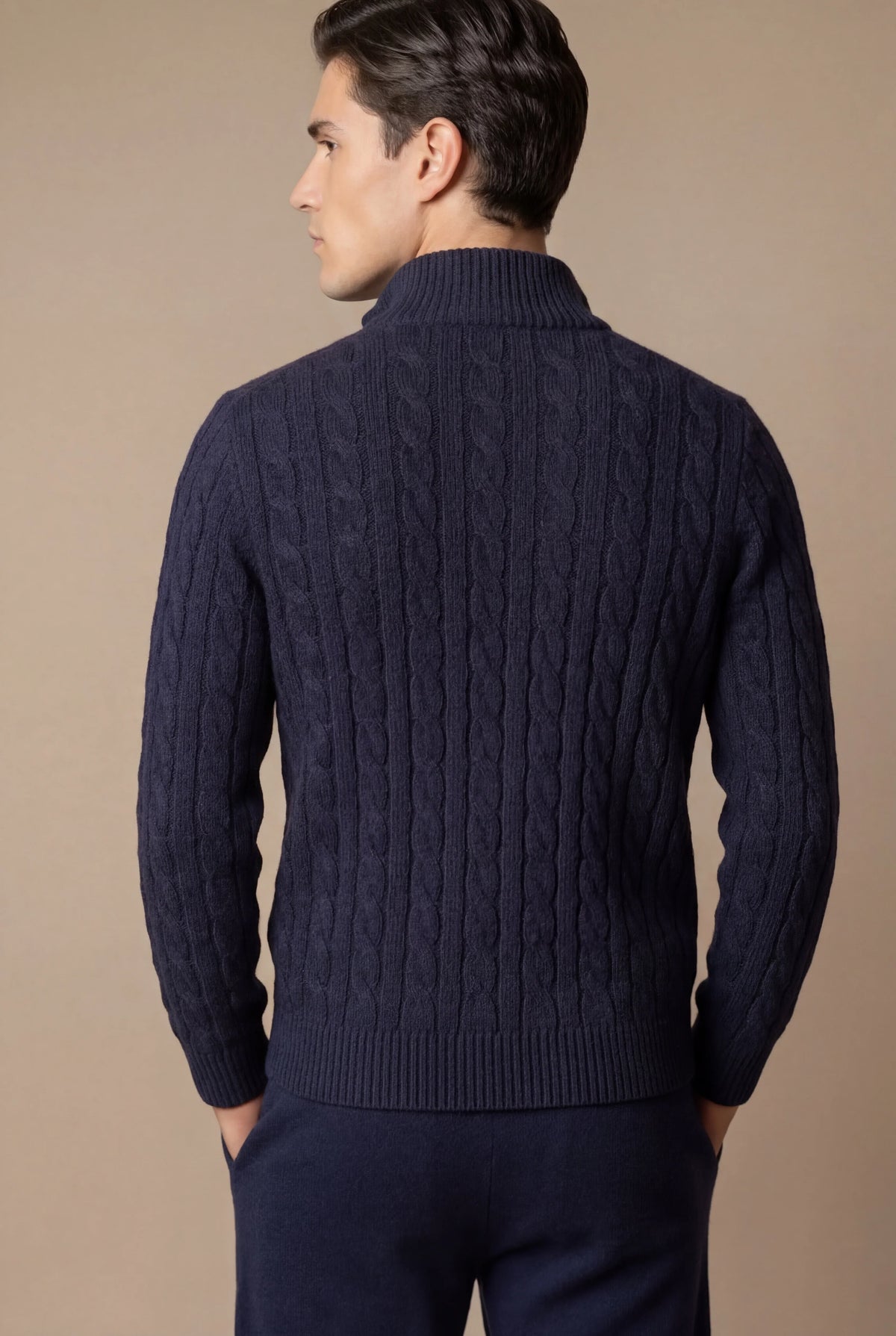 Pull zippé en maille Sero bleu marine