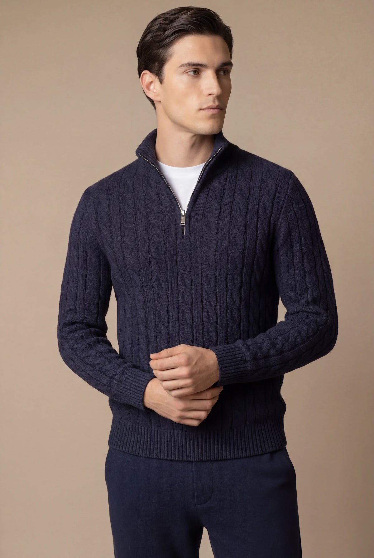 Pull zippé en maille Sero bleu marine
