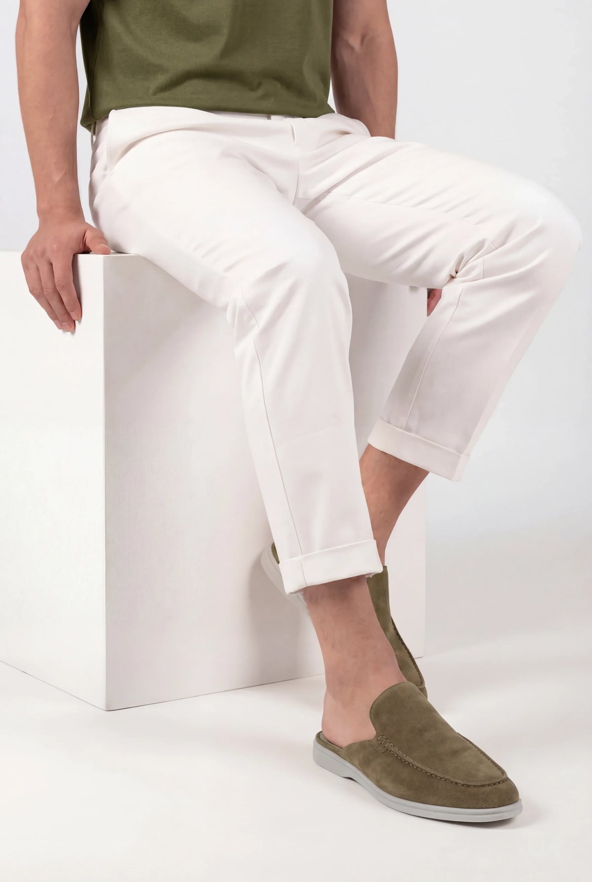 Mocassin en daim vert olive